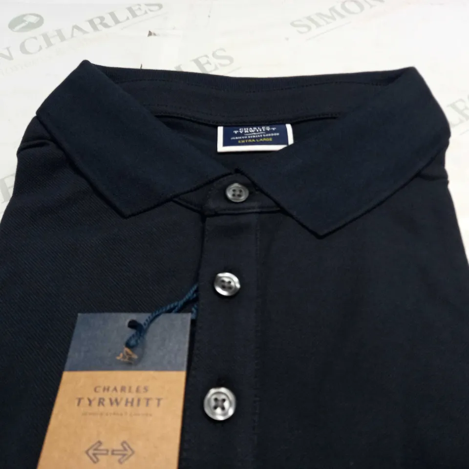 CHARLES TYRWHITT SOLID SHORT SLEEVE COTTON PIQUE POLO SHIRT IN BLACK - XL