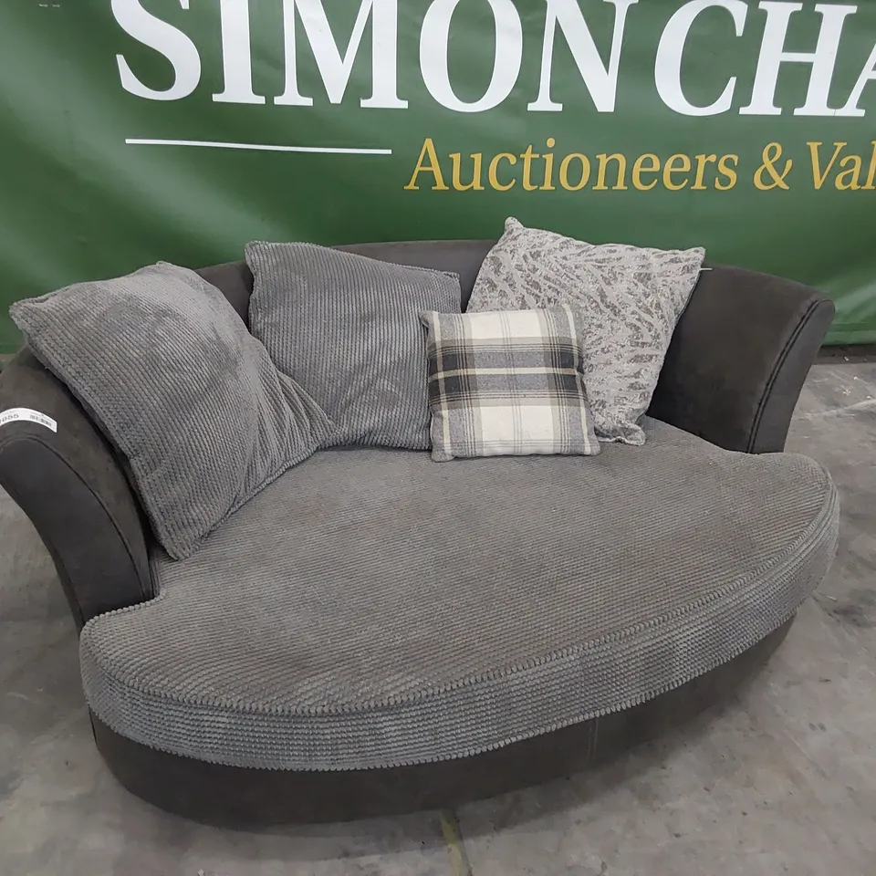 DESIGNER LARGE SNUGGLER CHAIR GREY CHORD / SUEDE WITH SCATTER CUSHIONS 