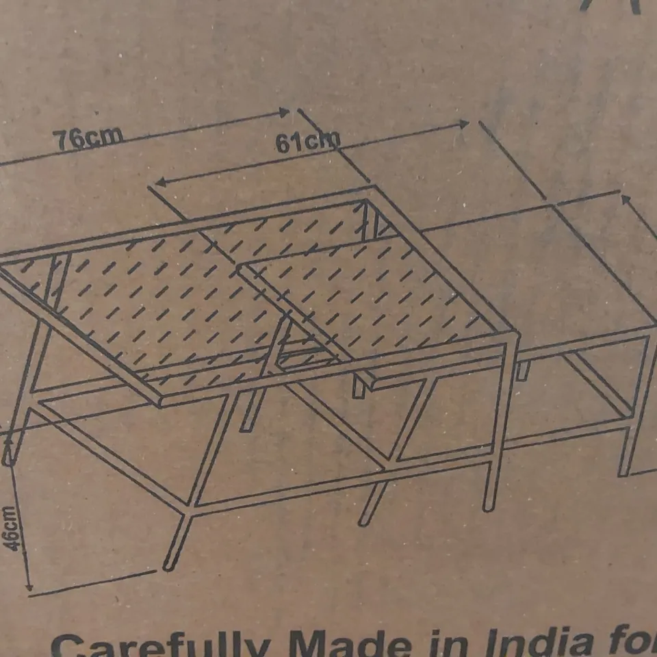 BOXED ATKIN AND THYME NILE GLASS AND MARBLE TOP COFFEE TABLE (2 BOXES)