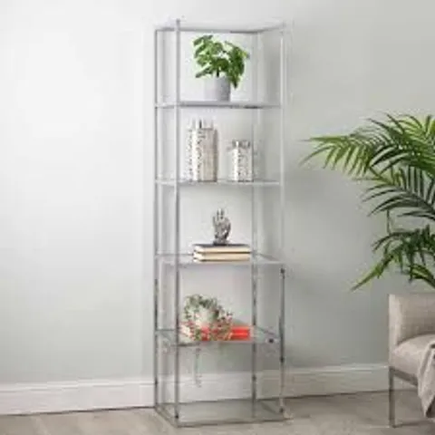 BRAND NEW BOXED HOMESDIRECT365 LOGAN 189cm CHROME AND GLASS 5 TIERED RECTANGULAR DISPLAY UNIT 