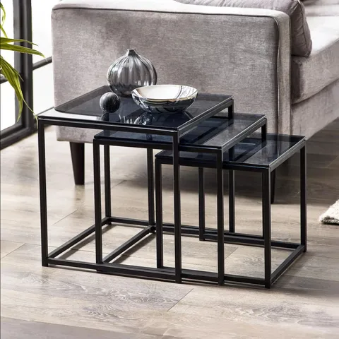 BOXED KURTISS GLASS 3 PIECE NEST OF TABLES (1 BOX)