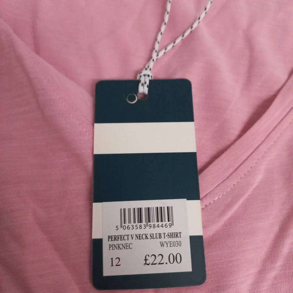 CREW CLOTHING PINK V-NECK T-SHIRT – UK 12 (WOMEN)