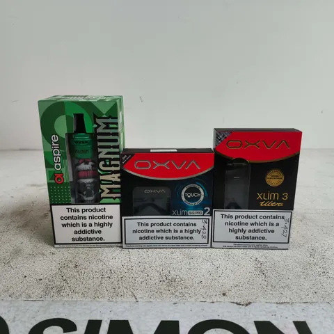 BOX OF APPROXIMATELY 25 ASSORTED E-CIGARETTES AND COMPONENTS TO INCLUDE ASPIRE MAGNUM, OXVA XLIM 3 ULTRA ETC