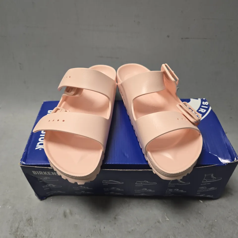 BOXED PAIR OF BIRKENSTOCK ARIZONA EVA SANDALS IN PINK - UK 5