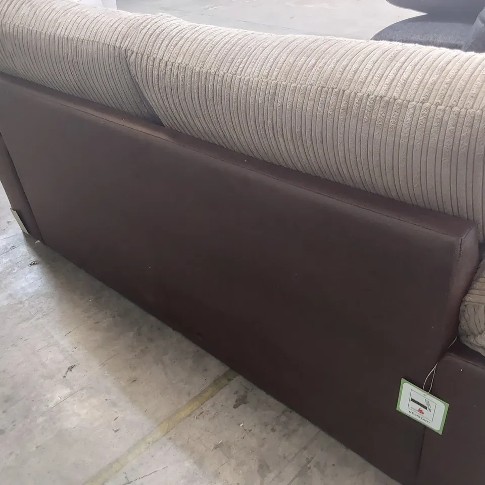 DESIGNER THREE SEATER SOFA BROWN FAUX LEATHER & JUMBO CHORD