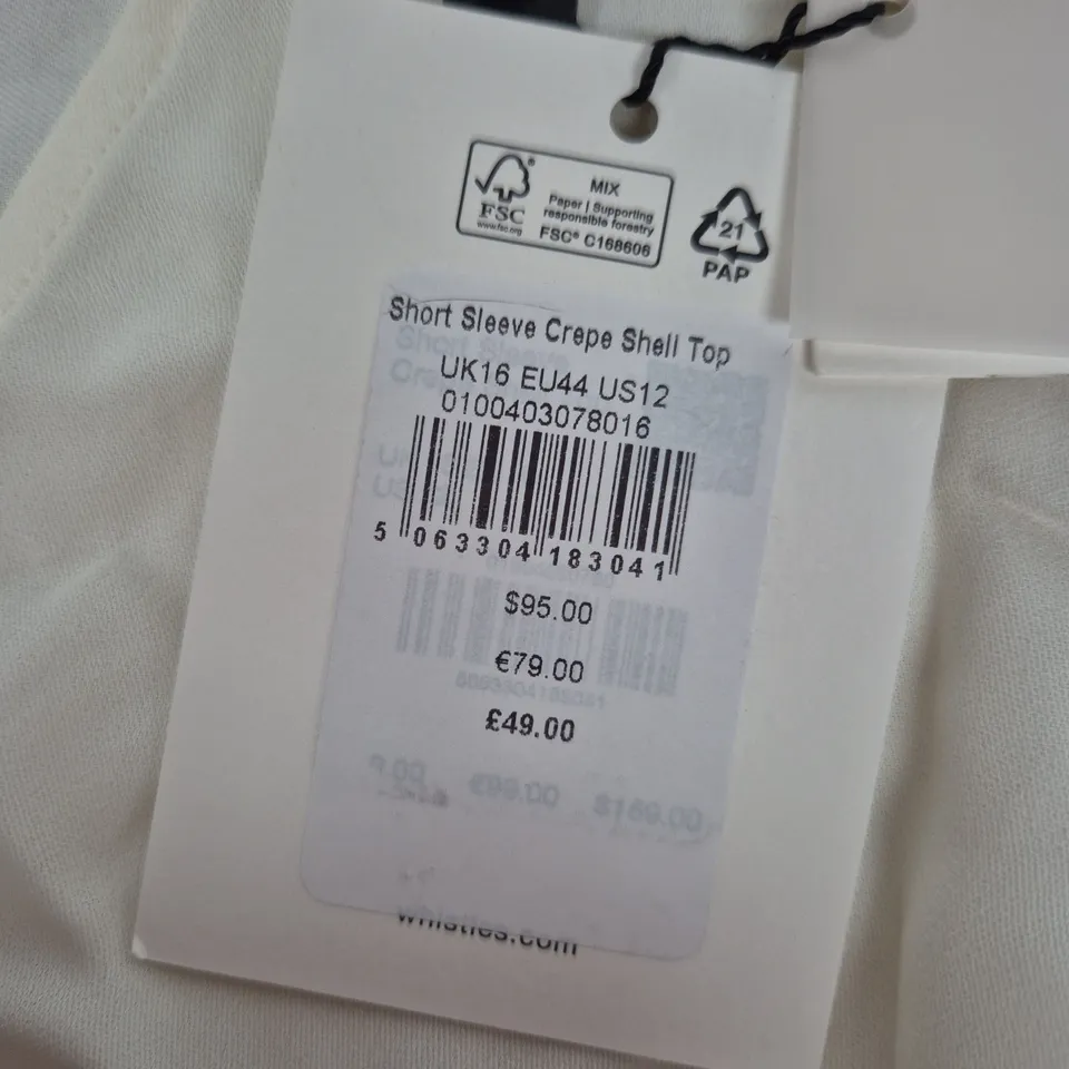 WHISTLES SHORT SLEEVE CREPE SHELL TOP – UK16