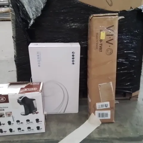 PALLET OF ASSORTED HOUSEHOLD GOODS AND PRODUCTS TO INCLUDE;COFFEE MACHINE,SHOWER SYSTEM,TV STAND 