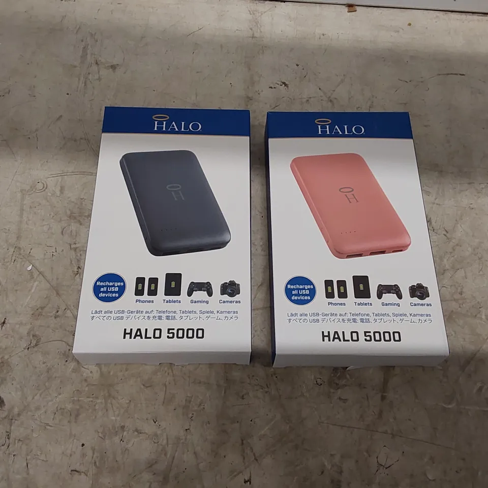 BOXED SET OF 2 HALO 5000MAH PORTABLE CHARGERS // FAULTY (1 BOX)