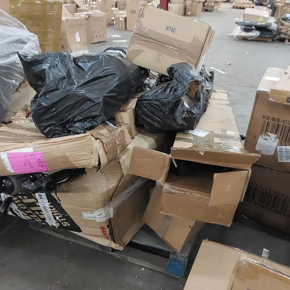 PALLET OF ASSORTED HOUSEHOLD ITEMS AND FURNITURE PARTS