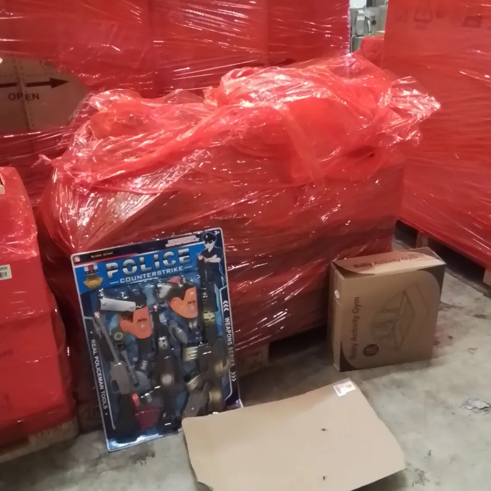 PALLET OF ASSORTED HOUSEHOLD GOODS AND PRODUCTS TO INCLUDE;BABY ACTIVITY GYM,KIDS BUNNY PEGBOARD 