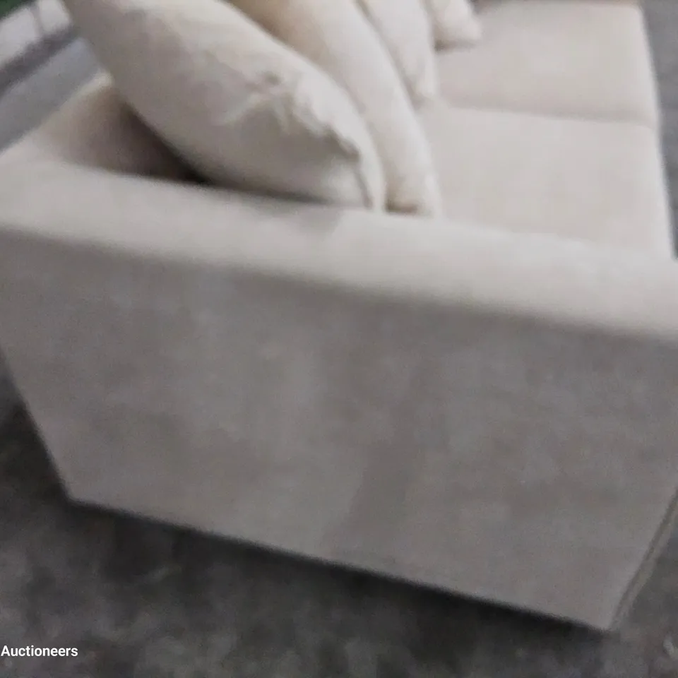 DESIGNER THREE SEATER SOFA WITH SCATTER NATURAL FABRIC