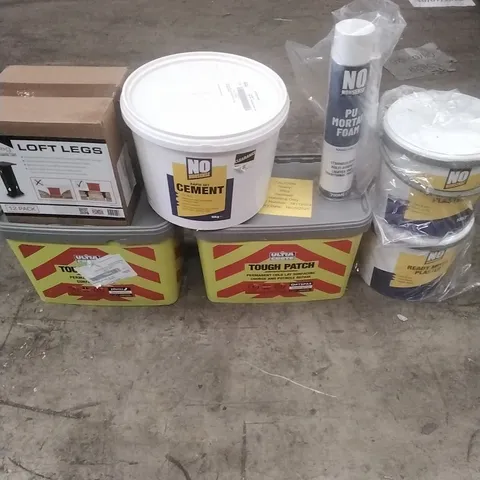 PALLET OF ASSORTED DIY, HOME IMPROVEMENT AND BUILDING PRODUCTS TO INCLUDE; RAPID SET CEMENT, LOFT LEGS, READY MIXED PLASTER, ALL WEATHER JOINTING COMPOUND ETC