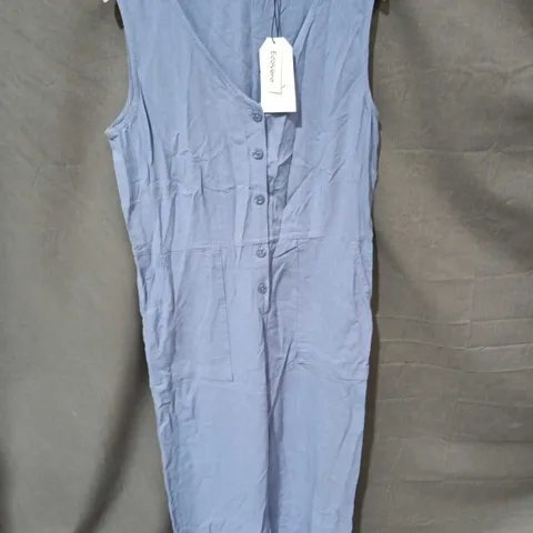 SEASALT CORNWALL WOMEN'S BLUE SLEEVELESS JUMPSUIT WITH BUTTON-FRONT PLACKET - SIZE 10