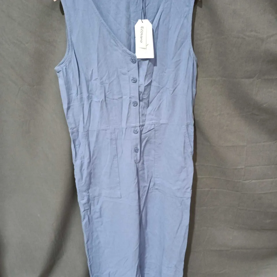 SEASALT CORNWALL WOMEN'S BLUE SLEEVELESS JUMPSUIT WITH BUTTON-FRONT PLACKET - SIZE 10