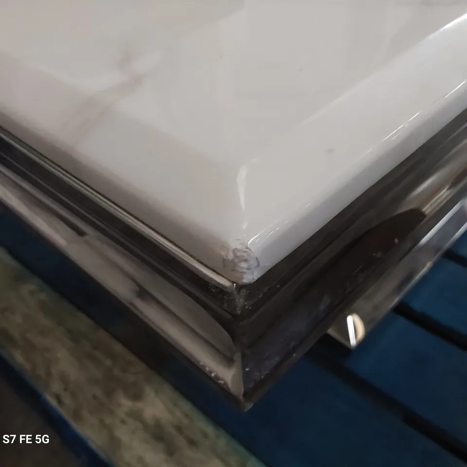 DESIGNER KENSINGTON COFFEE TABLE WHITE MARBLE EFFECT ON CHROME BASE