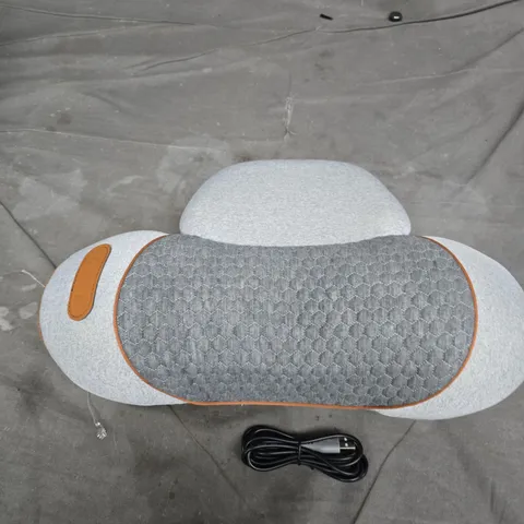 TRAVEL NECK PILLOW WITH USB HEATING – GREY HEX‑QUILTED WITH ORANGE TRIM