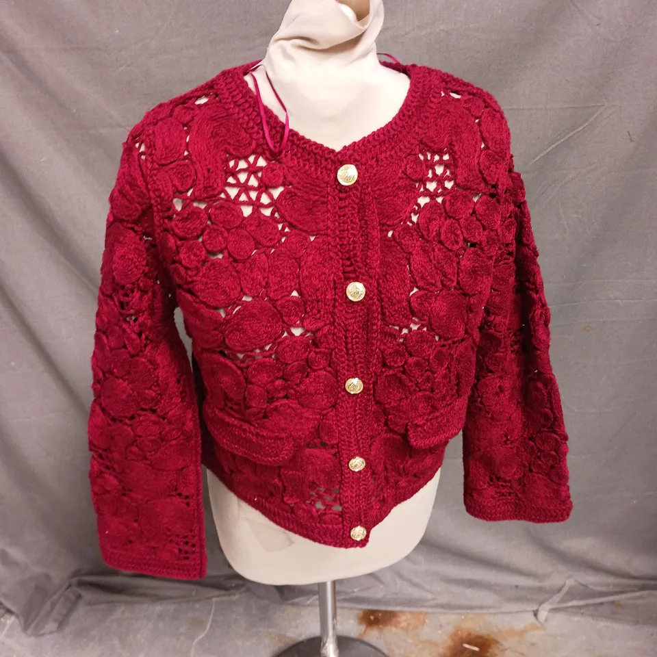 ZARA CROCHET JACKETIN BURGUNDY SIZE S