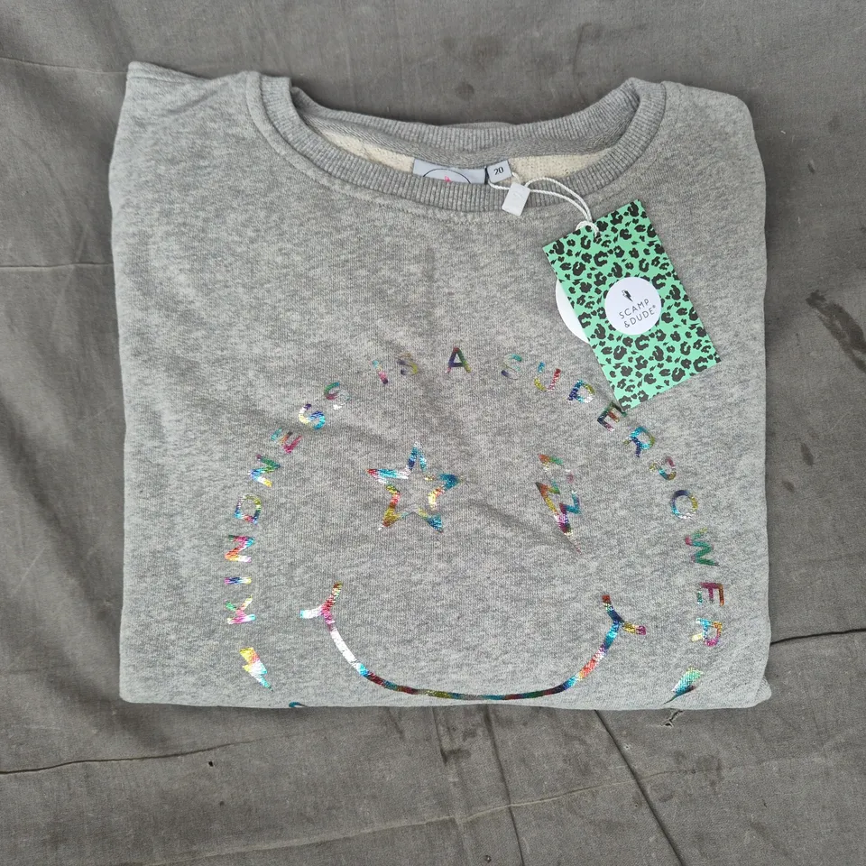 SCAMP & DUDE ADULTS CLASSIC SWEATSHIRT – GREY MARL WITH RAINBOW FOIL PRINT, UK 20