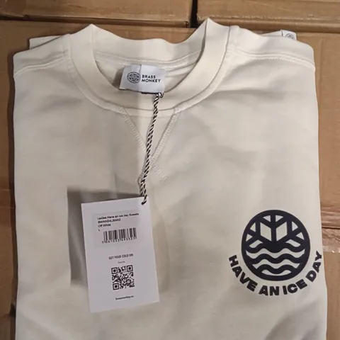 BOX OF BRASS MONKEY SWEATS - OFF WHITE SIZE XL APPROXIMATELY 12