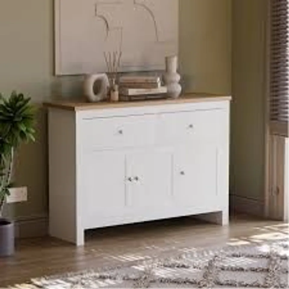 BOXED LASSIC ARLINGTON 2 DRAWER 3 DOOR SIDEBOARD - WHITE (1 BOX)