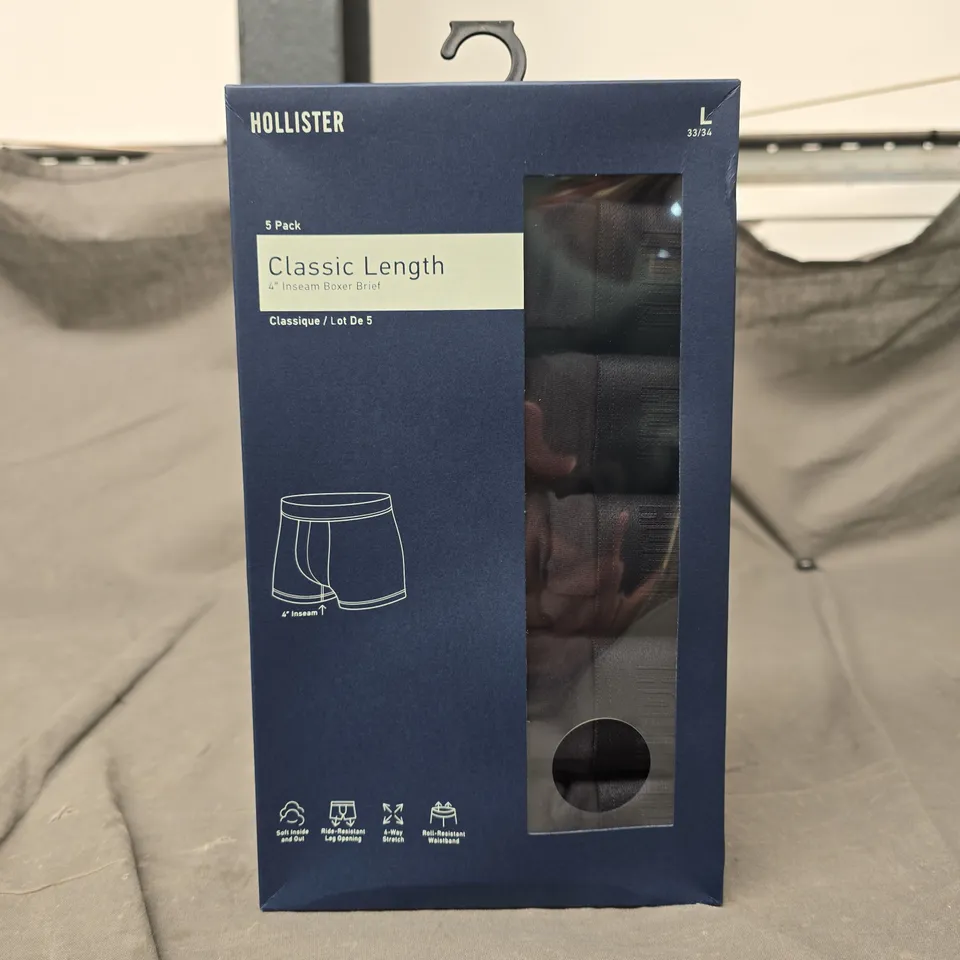 BOXED HOLLISTER CLASSIC BOXER BRIEFS - 5 PACK SIZE L