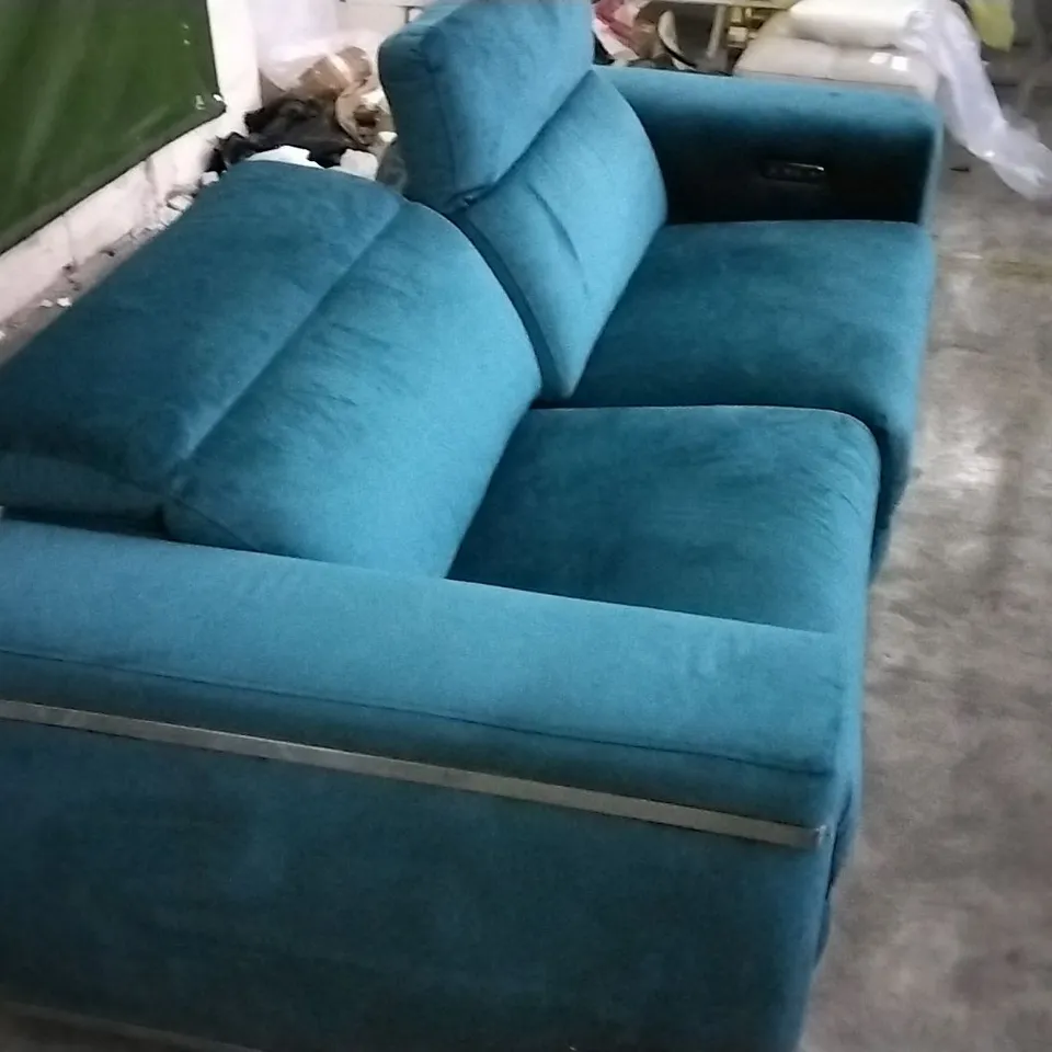 QUALITY DESIGNER PLUSH VELVET TEAL ELECTRIC RECLINER 2 SEATER SOFA