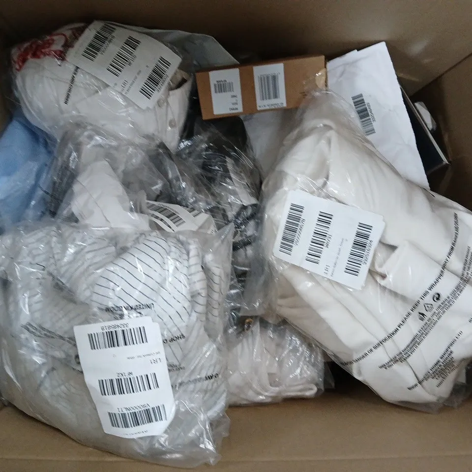 APPROXIMATELY 20 ASSORTED ITEMS TO INCLUDE HEEL SANDALS, DETAIL SHIRT, OVERSIZED BLAZER, ETC