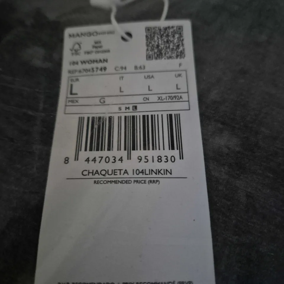 MANGO WOMEN’S JACKET – SIZE LARGE (L) – LABELLED EU/US 4