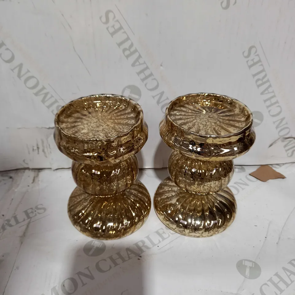 ALISON CORK PRE-LIT SET OF 2 GOLD MERCURY GLASS CANDLE HOLDERS