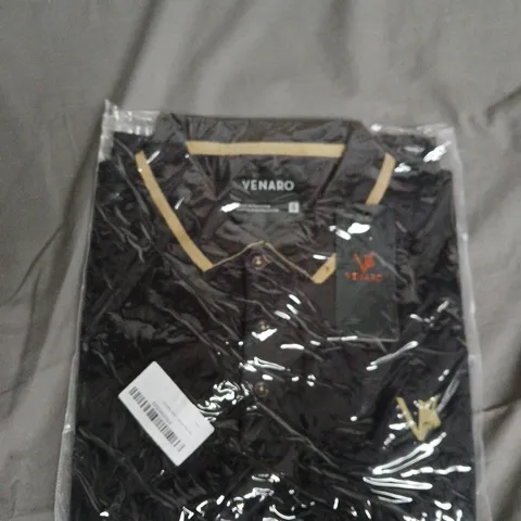 VENARO BLACK POLO SHIRT WITH TAN TRIM SIZE S