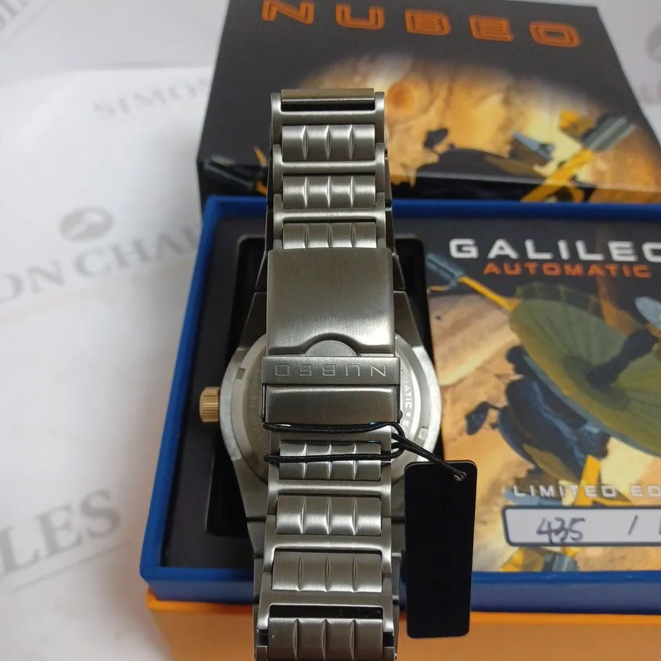 BOXED NUBEO GENTS GALLILEO LTD ED AUTOMATIC WATCH 435/500 STAINLESS STEEL - WITH NUSOUND WIRELESS EAR BUDS