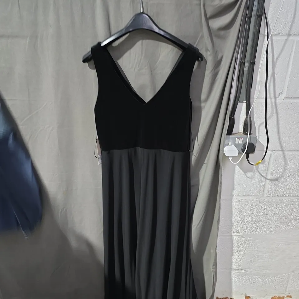 ROMAN VELVET BODICE MAXI DRESS - BLACK VELVET TOP WITH GREY SKIRT, UK 16