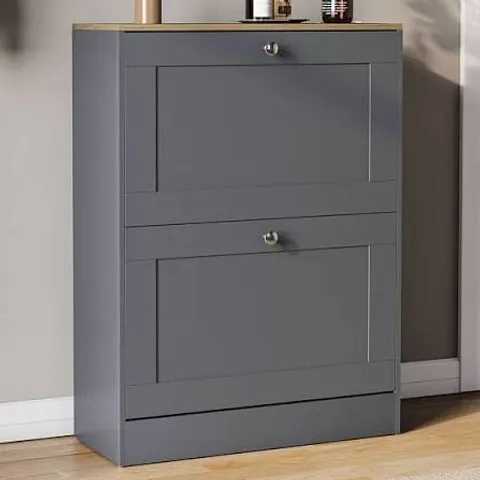 BOXED VIDA 2 DRAWER SHOES CABINET - GREY & OAK (1 BOX)