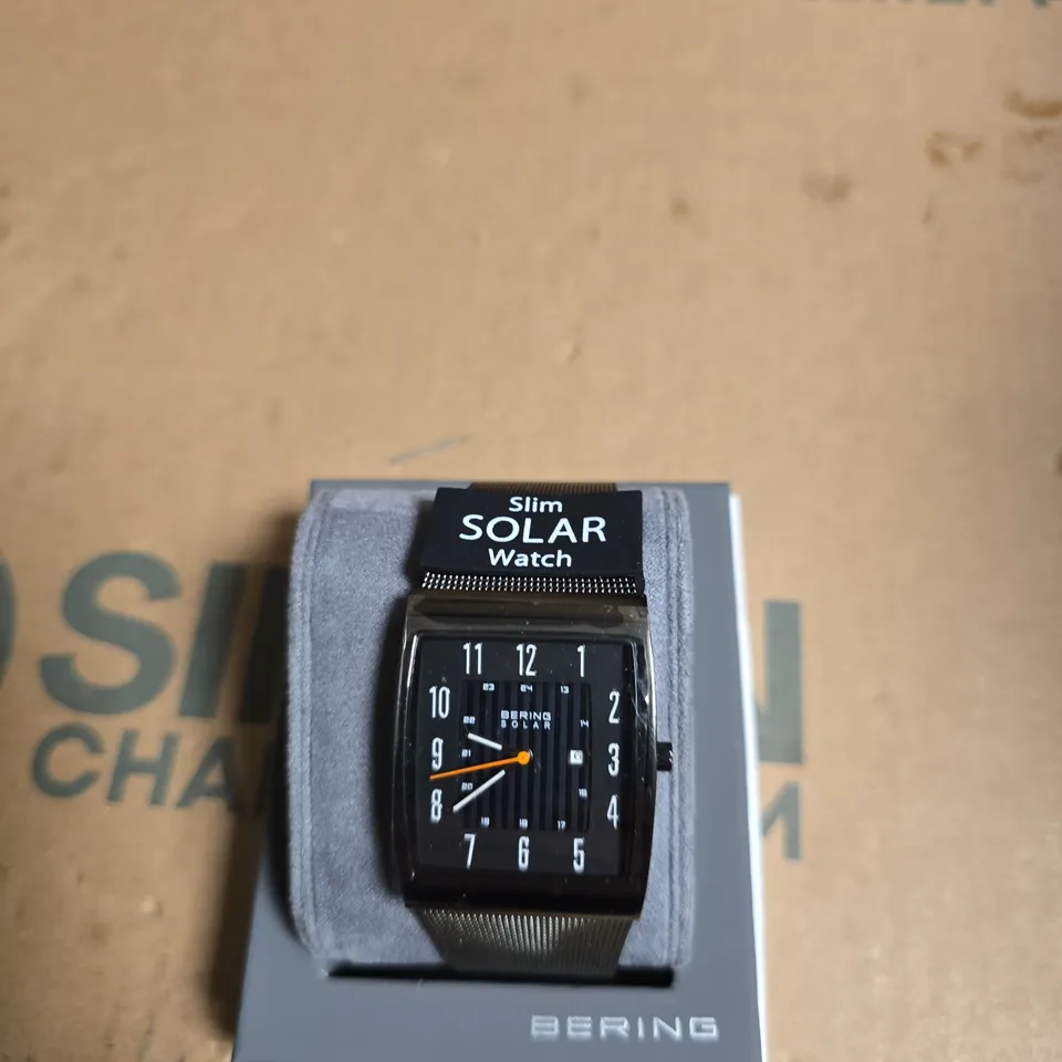 BERING SLIM SOLAR WATCH – BLACK DIAL, STAINLESS STEEL MESH STRAP