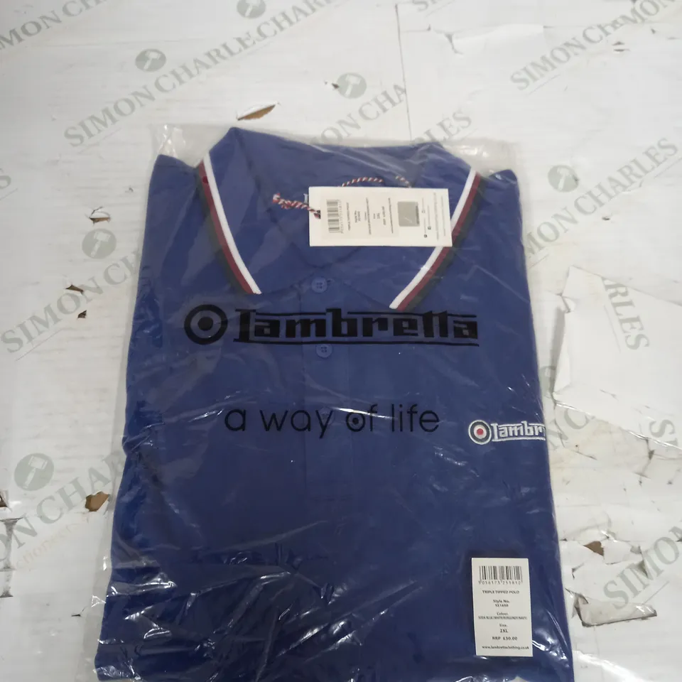 BAGGED LAMBRETTA TRIPLE TIPPED POLO SHIRT SIZE 2XL