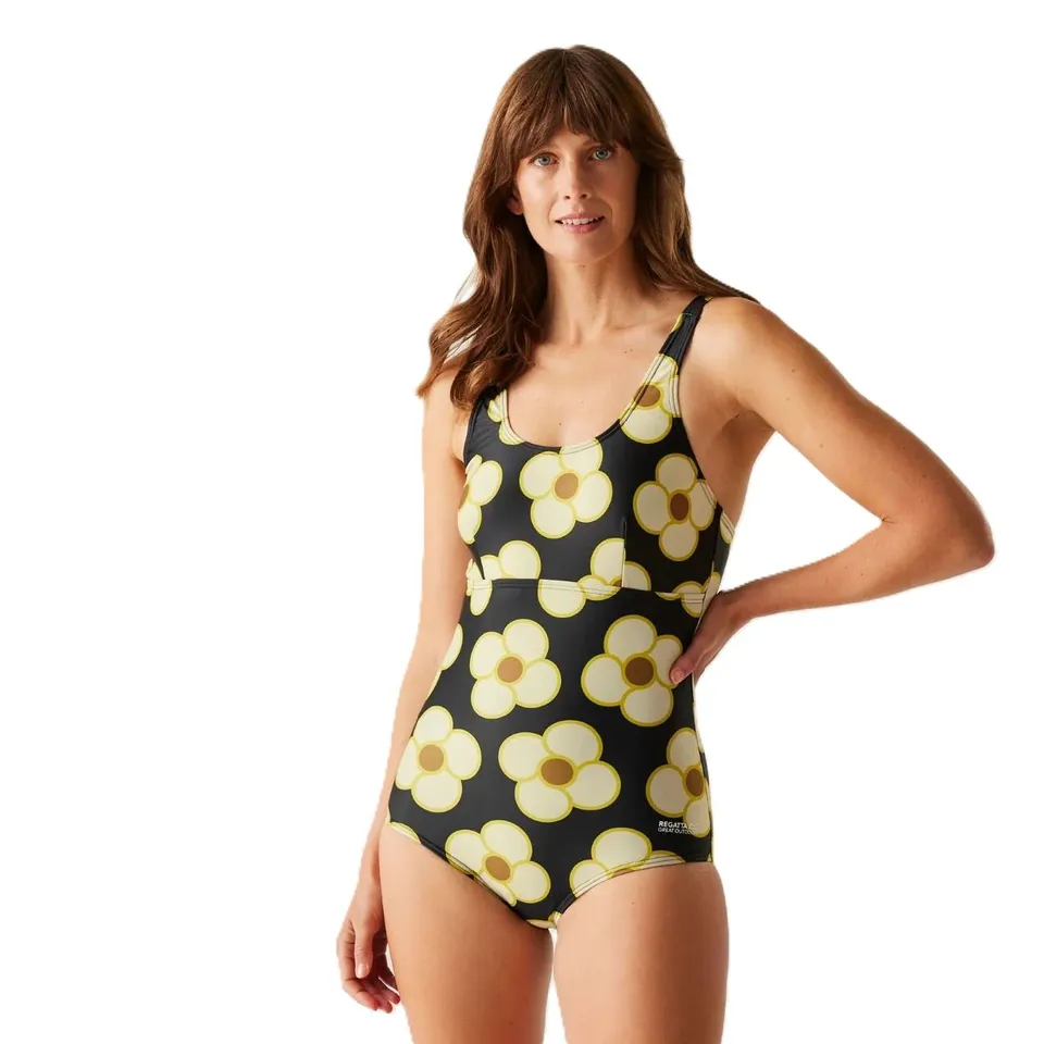 BRAND NEW REGATTA WOMENS ORLA KIELY BEACH SWIMMING COSTUME IN SPINNING FLOWER BLACK SIZE UK 10