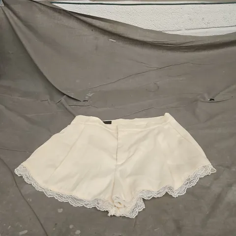 ZARA WOMEN’S LACE TRIM SHORTS – CREAM/OFF-WHITE – XS