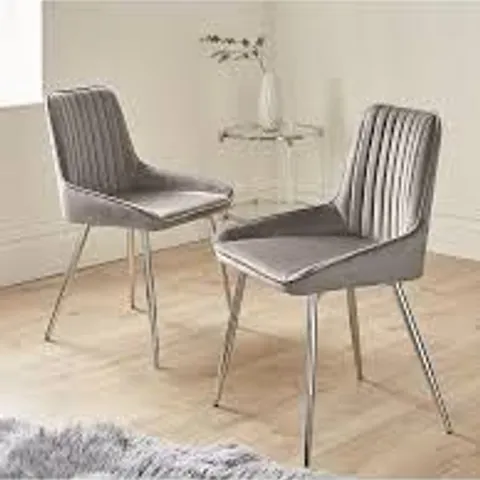 BOXED PAIR OF ALISHA STANDARD CHROME LEGGED DINING CHAIRS - GREY/CHROME (1 BOX)