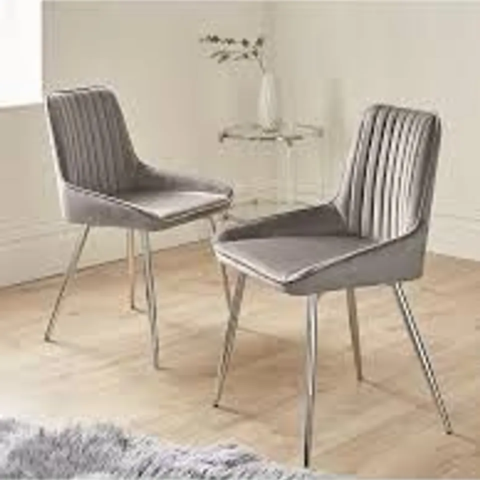 BOXED PAIR OF ALISHA STANDARD CHROME LEGGED DINING CHAIRS - GREY/CHROME (1 BOX) RRP £199