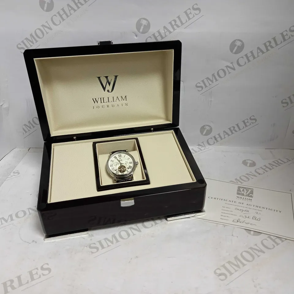WILLIAM JOURDAIN PART SKELETON WAVE DIAL LEATHER STRAP WATCH RRP £1200