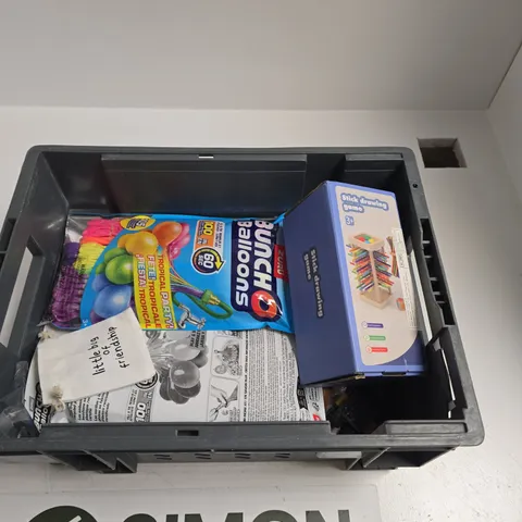 BOX OF APPROXIMATELY 10 ASSORTED TOYS INCLUDING BUNCH BALLOONS, STICK DRAWING GAME AND ANIME TOY