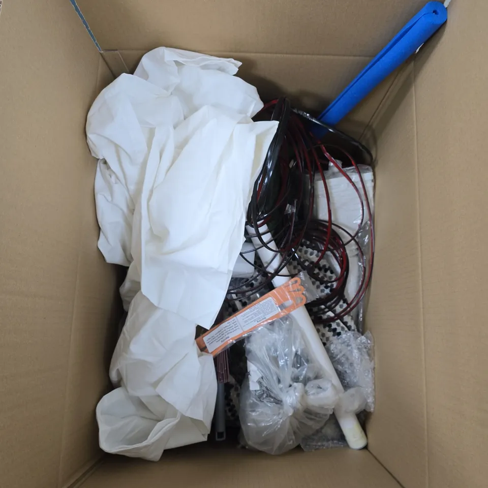 BOX OF APPROXIMATELY 20 HOUSEHOLD ITEMS INCLUDING:TOWEL, SHIELD COVER AND PILLOW