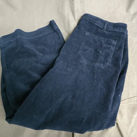 oliver bonas navy cord patch pocket wide leg crop trousers in navy - size 14