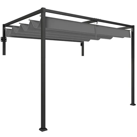 OUTSUNNY 2 X 3(M) LEAN TO STEEL PERGOLA, WITH MOVING FABRIC CANOPY IN DARK GREY - 1 BOX