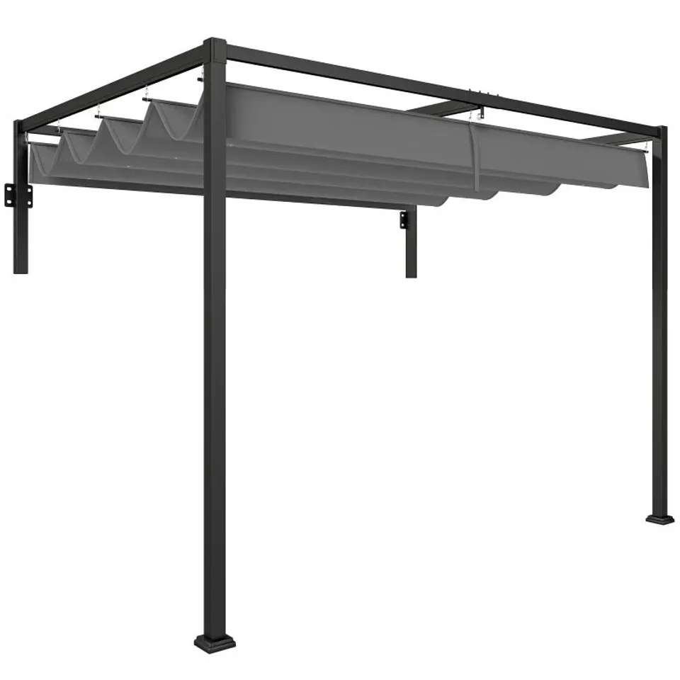OUTSUNNY 2 X 3(M) LEAN TO STEEL PERGOLA, WITH MOVING FABRIC CANOPY IN DARK GREY - 1 BOX