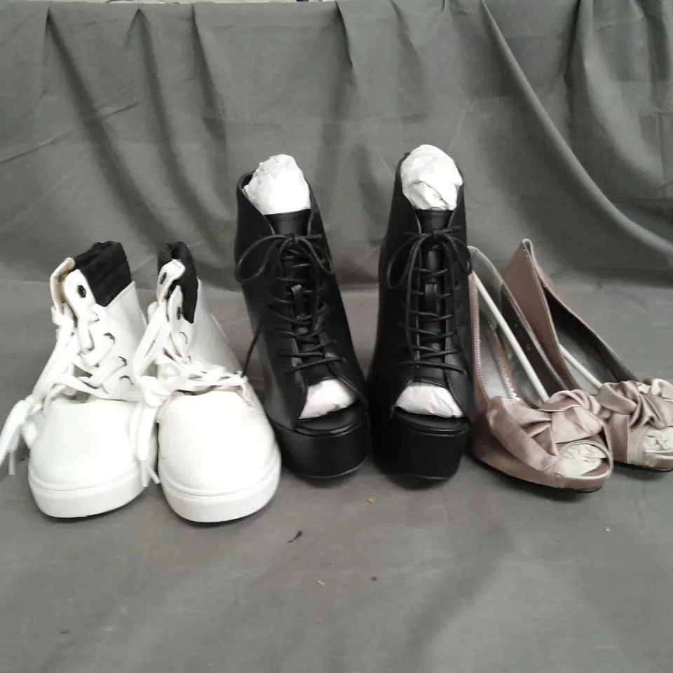 APPROXIMATELY 10 PAIRS OF ASSORTED WOMEN SHOES IN VARIOUS STYLES AND SIZES 