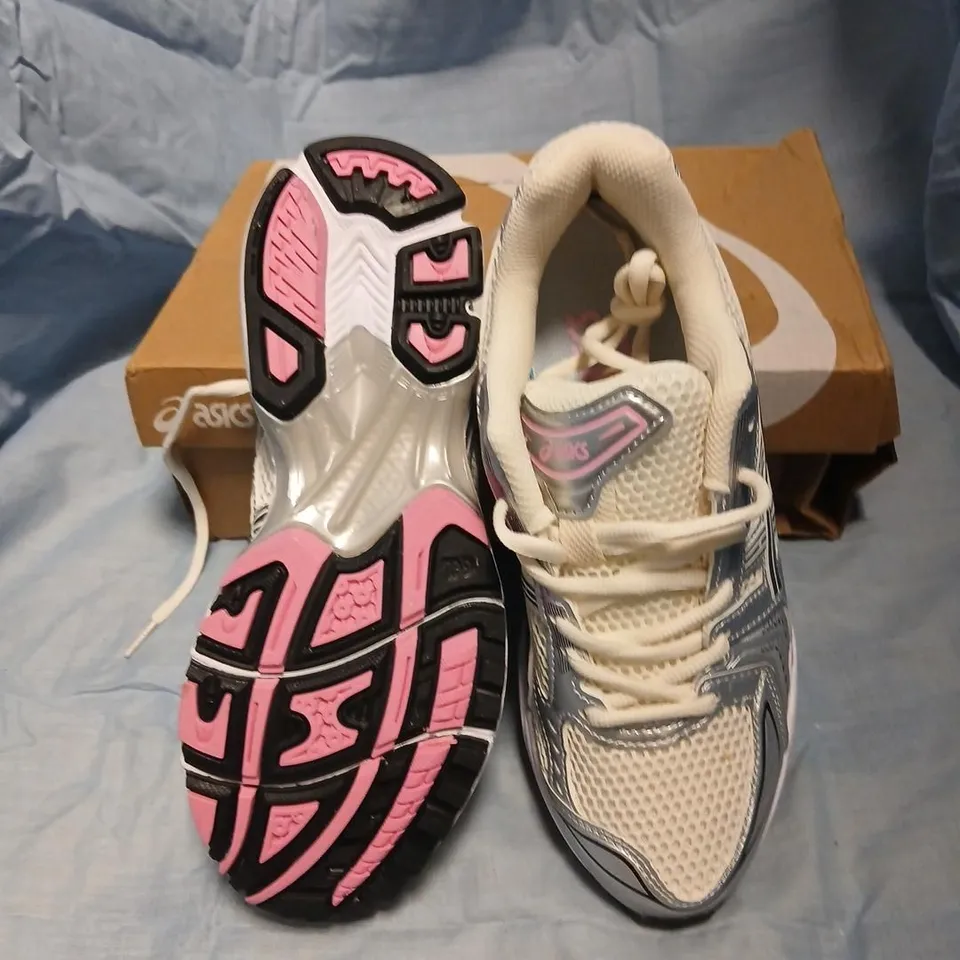 ASICS GEL-KAYANO 14 MENS UK 6 SILVER/WHITE/PINK – BOXED TRAINERS