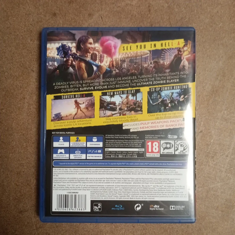 DEAD ISLAND 2 PULP EDITION PLAYSTATION 4 VIDEO GAME