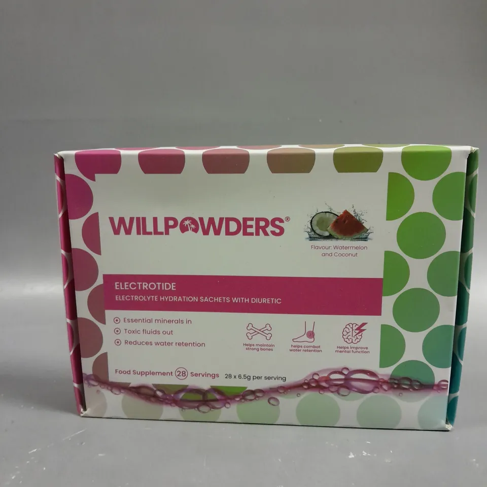 SEALED WILLPOWDERS ELECTROTIDE HYDRATION SACHETS - 28 SACHETS PER BOX 