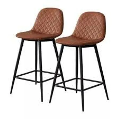 BOXED PAIR OF FAUX LEATHER UPHOLSTERED SIDE CHAIRS/STOOLS (BROWN)